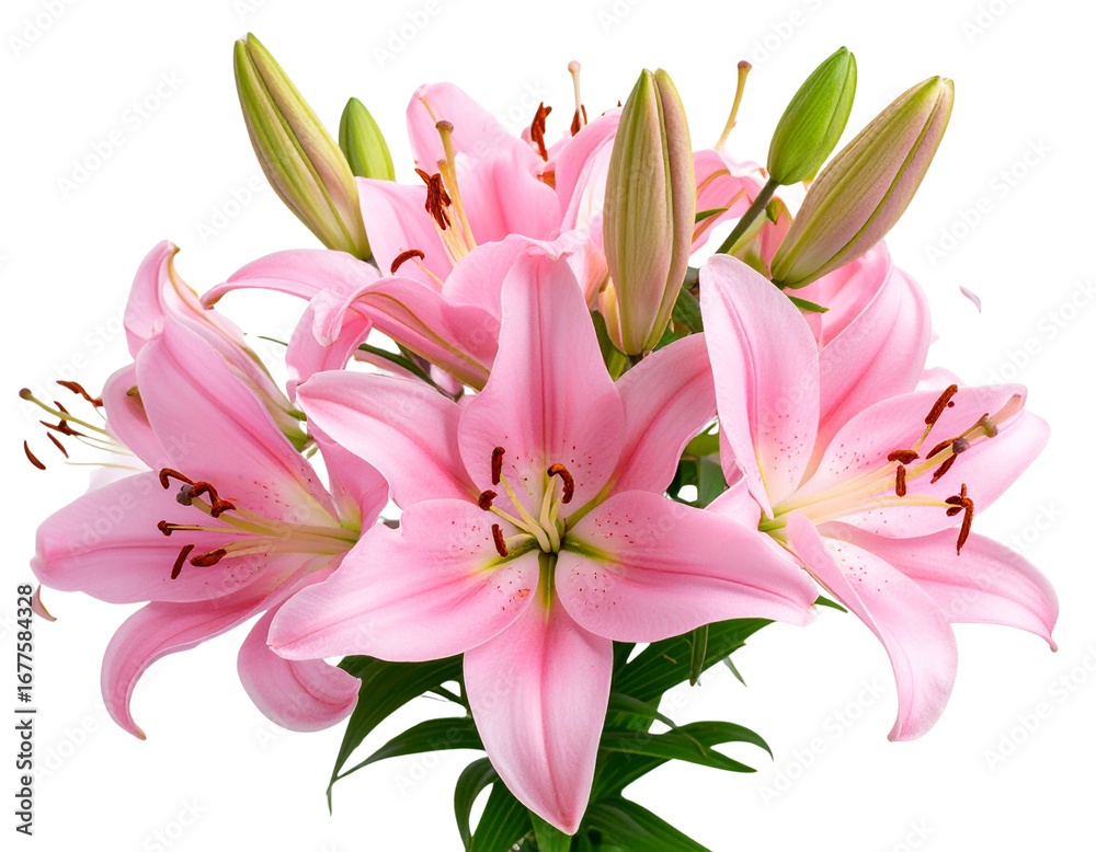 Fototapeta premium Firefly_peony flowers isolated on white - Firefly_Pink lily flower bouquet isolated on transparent background (2)