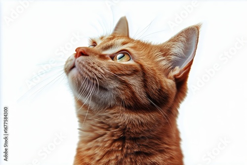 Orange Tabby Cat Looking up Against a Light Background During Daylight Hours