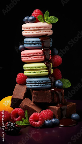 A stack of colorful desserts on top of each other desserts