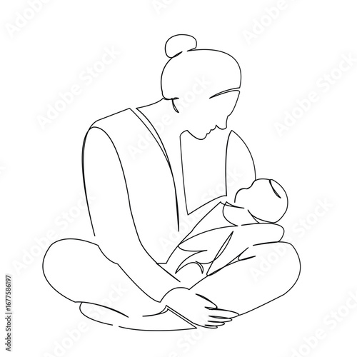 One continuous single drawing line art doodle child, baby, mom, parent, mother. Isolated flat illustration hand draw contour on a white background
