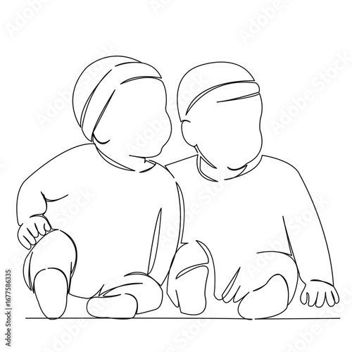 One continuous single drawing line art doodle child, kid, baby, happy, young, childhood. Isolated flat illustration hand draw contour on a white background
