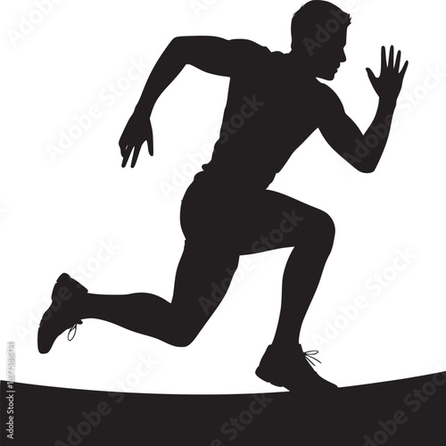 Silhouette of a muscular man running with his arm raised against a white background in a studio shot