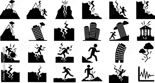 earthquake icons set
