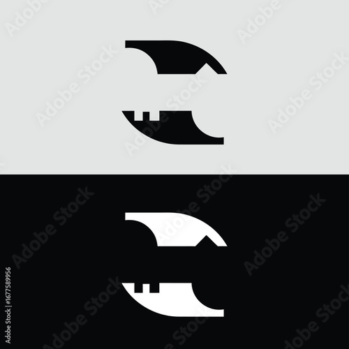 Abstract logo design with a minimalist and modern style featuring the letter e in a unique and creative way, perfect for branding and corporate identity, with a clean and geometric shape