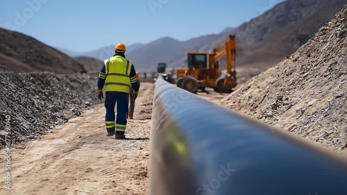 Construction Worker Installing Oil Pipelines Video | Energy Infrastructure, Petroleum Industry & Pipeline Engineering Work