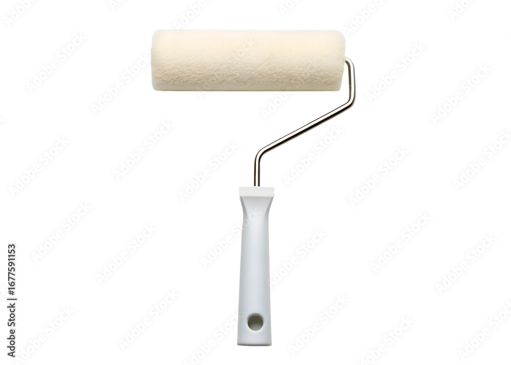 Fototapeta premium Clean paint roller isolated on white background, realistic detail, studio lighting.