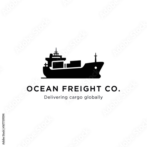 Logo for Ocean Freight Co., depicting a cargo ship delivering cargo globally.
