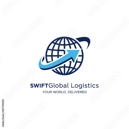 Logo of Swift Global Logistics, featuring a globe with an arrow, representing global transport services.