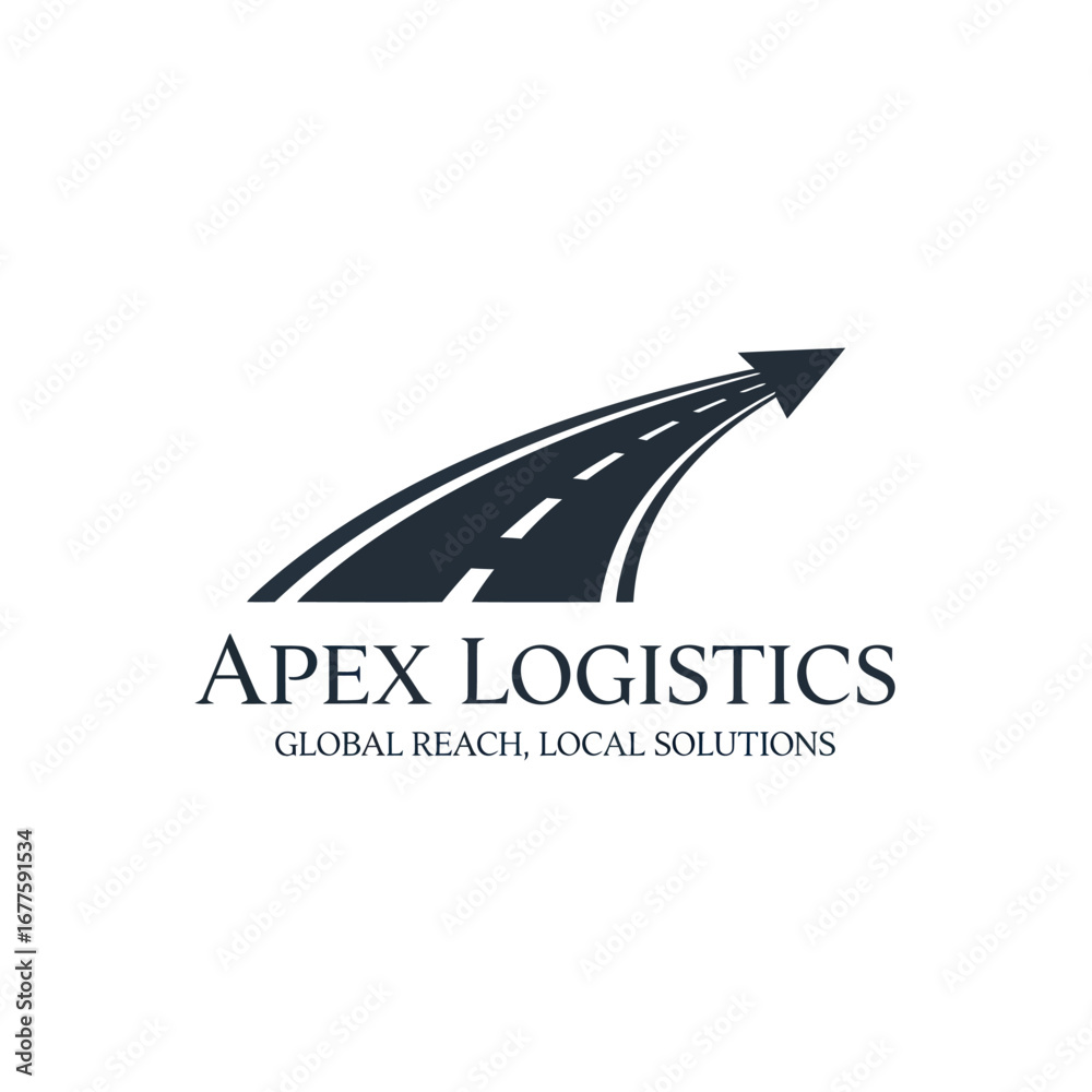 Fototapeta premium Apex Logistics logo featuring a road leading to an arrow, symbolizing global reach.