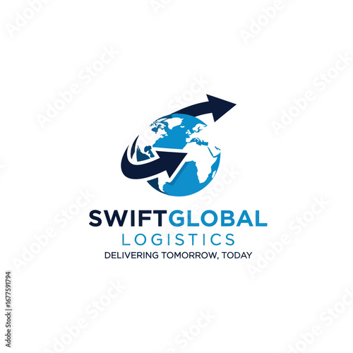 Swift Global Logistics logo featuring a globe with arrows, symbolizing worldwide delivery services.