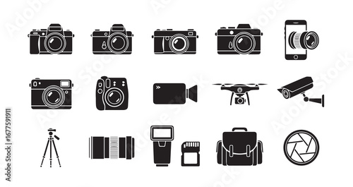 Camera silhouette icon bundle illustration