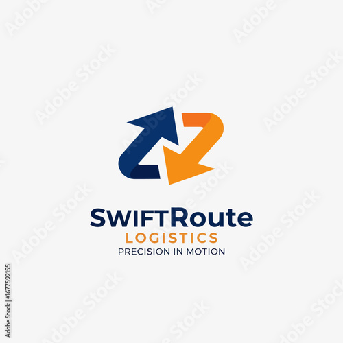 Free Download A modern logo for SwiftRoute Logistics featuring two interlocking blue and orange arrows, symbolizing dynamic movement and exchange. - GFXLoad