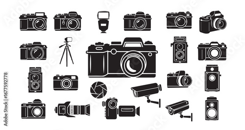 Camera silhouette icon bundle illustration