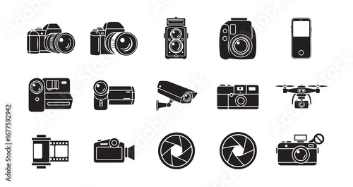 Camera silhouette icon bundle illustration