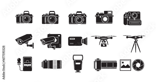 Camera silhouette icon bundle illustration