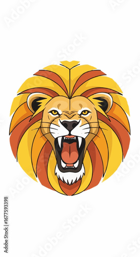 A powerful and conceptual graphic illustration depicting the majestic head of a roaring lion, symbolizing strength and courage