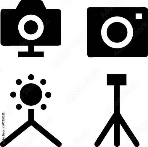 Professional photography icons capturing creative moments and essential equipment for visual storytelling
