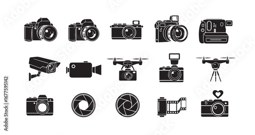 Camera silhouette icon bundle illustration