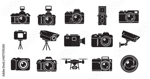 Camera silhouette icon bundle illustration