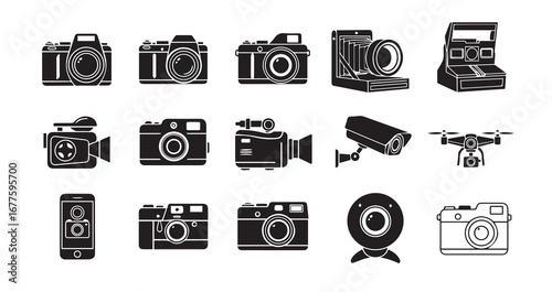 Camera silhouette icon bundle illustration