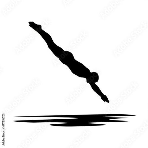 Silhouette of a diver plunging into water with splash