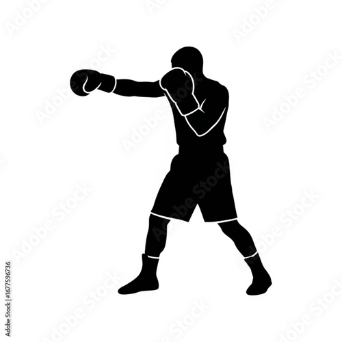 Silhouette of a boxer throwing a punch in a fighting stance