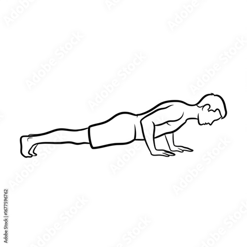 Man performing a push up exercise in a simple line drawing style
