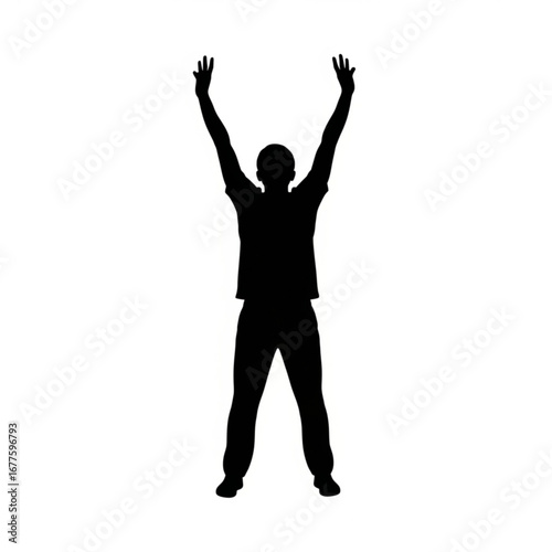 Silhouette of a man with arms raised in celebration or victory