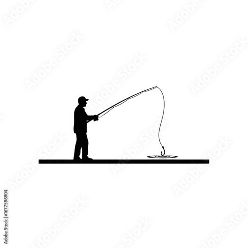 Silhouette of a fisherman casting a line into the water