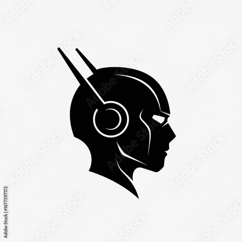 Stylized silhouette of a superhero head in profile