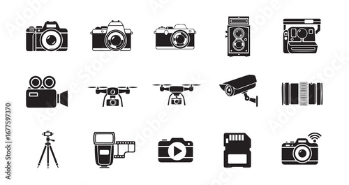 Camera silhouette icon bundle illustration