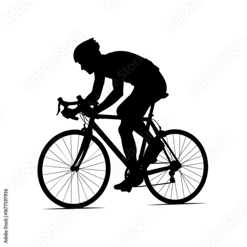 Silhouette of a cyclist riding a road bike in a racing stance