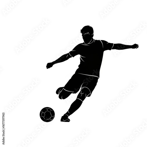 Silhouette of a soccer player kicking a ball