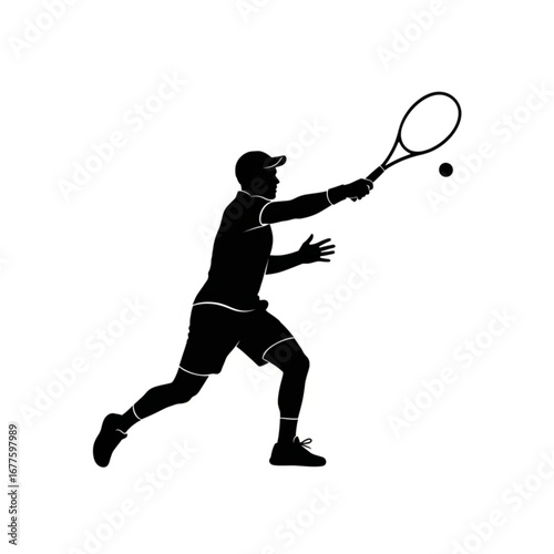 Tennis player silhouette hitting a forehand shot with a ball