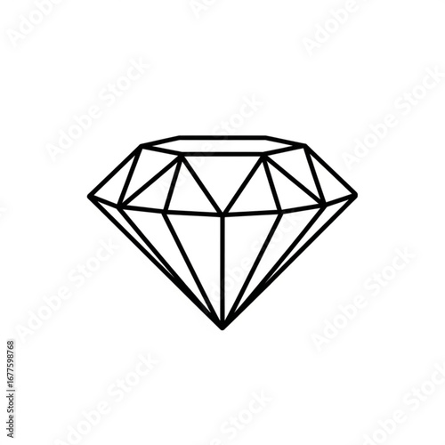 Simple outline of a brilliant cut diamond on a white background
