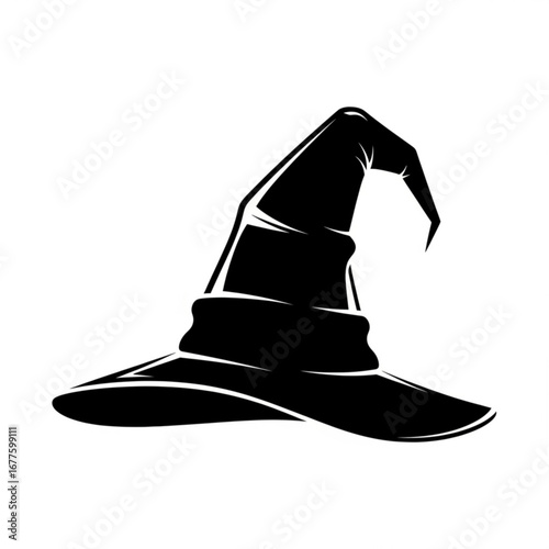Black silhouette of a classic pointy witch hat with a wide brim