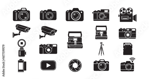 Camera silhouette icon bundle illustration
