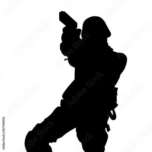 Soldier pointing pistol