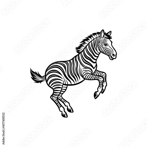 Elegant Black and White Zebra Rearing Up, Striking Illustration for Animal Lovers Silhouette Vector 