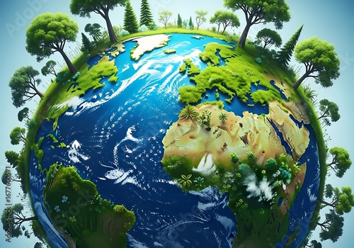 Earth with lush vegetation and diverse landscapes