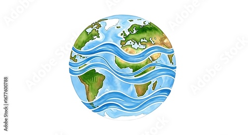 Earth with wavy water patterns