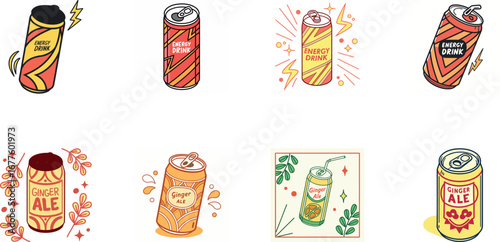 Hand drawn vector illustration of Indian street food and drinks set including samosa, pakora, momo dumplings, pani puri, cold drinks, ginger ale, juice and coffee – colorful cartoon snack icons for re