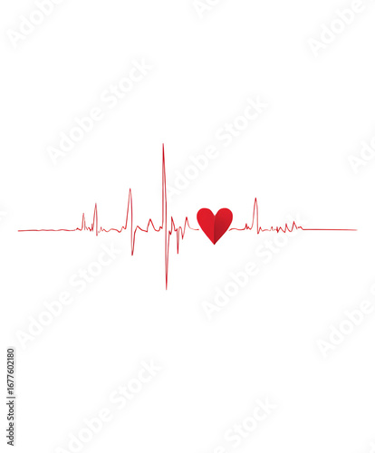 Red heartbeat line with a heart, representing life, love, and health.