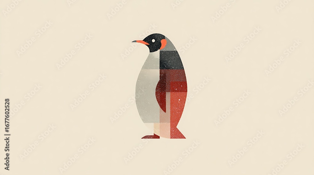 Fototapeta premium A stylized illustration of a penguin, presented in a geometric design with muted color palettes, evokes a sense of calm and tranquility.