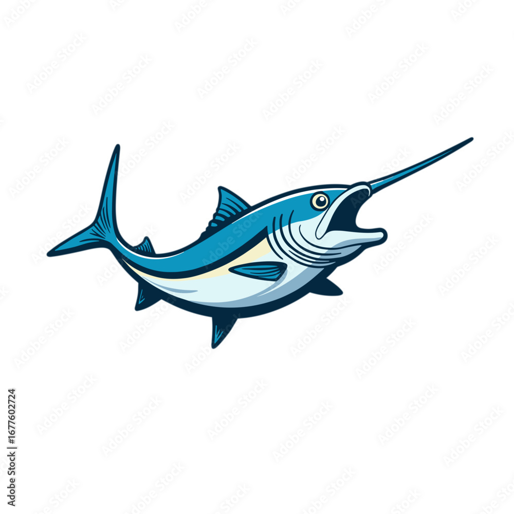 Fototapeta premium Blue marlin fish illustration in a dynamic posture 