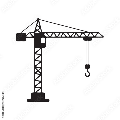Simple black silhouette of a tower crane machinery for construction site projects
