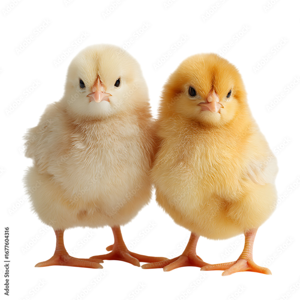 Fototapeta premium Two adorable but angry chicks stand side by side.