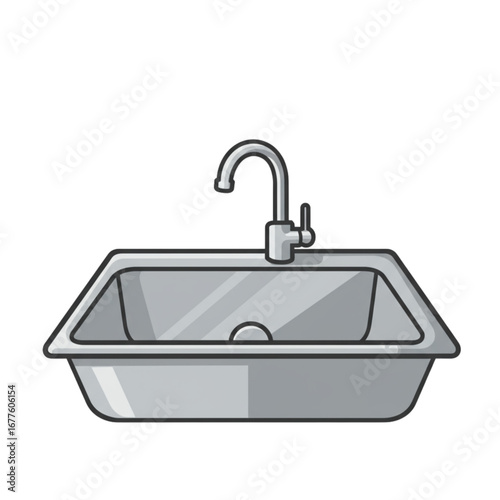 Modern Stainless Steel Kitchen Sink with Faucet, Isolated White Background