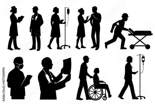 Silhouettes of Doctors and Nurses in Hospital and Medical Situations