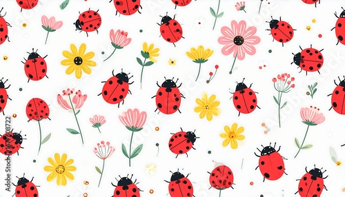 Cute ladybug and flower pattern (2)